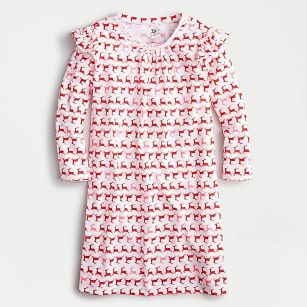 New! Crewcuts sz 3T 3 Girls Reindeer Pajama Dress Nightgown NWT